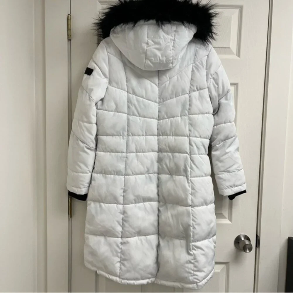 Karl Lagerfeld Paris White Long Faux Fur Puffer Coat - Size Large - Picture 4 of 16
